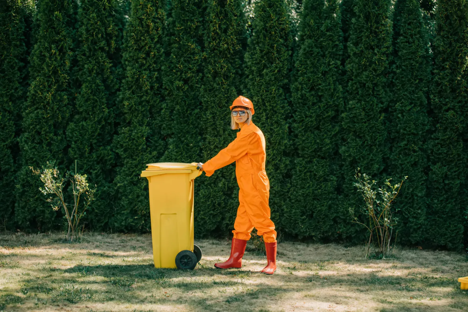 A women removing spill containment equipment